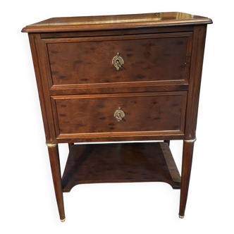 Petite commode XIXe 2 tiroirs et tablette d'entrejambes acajou massif Louis