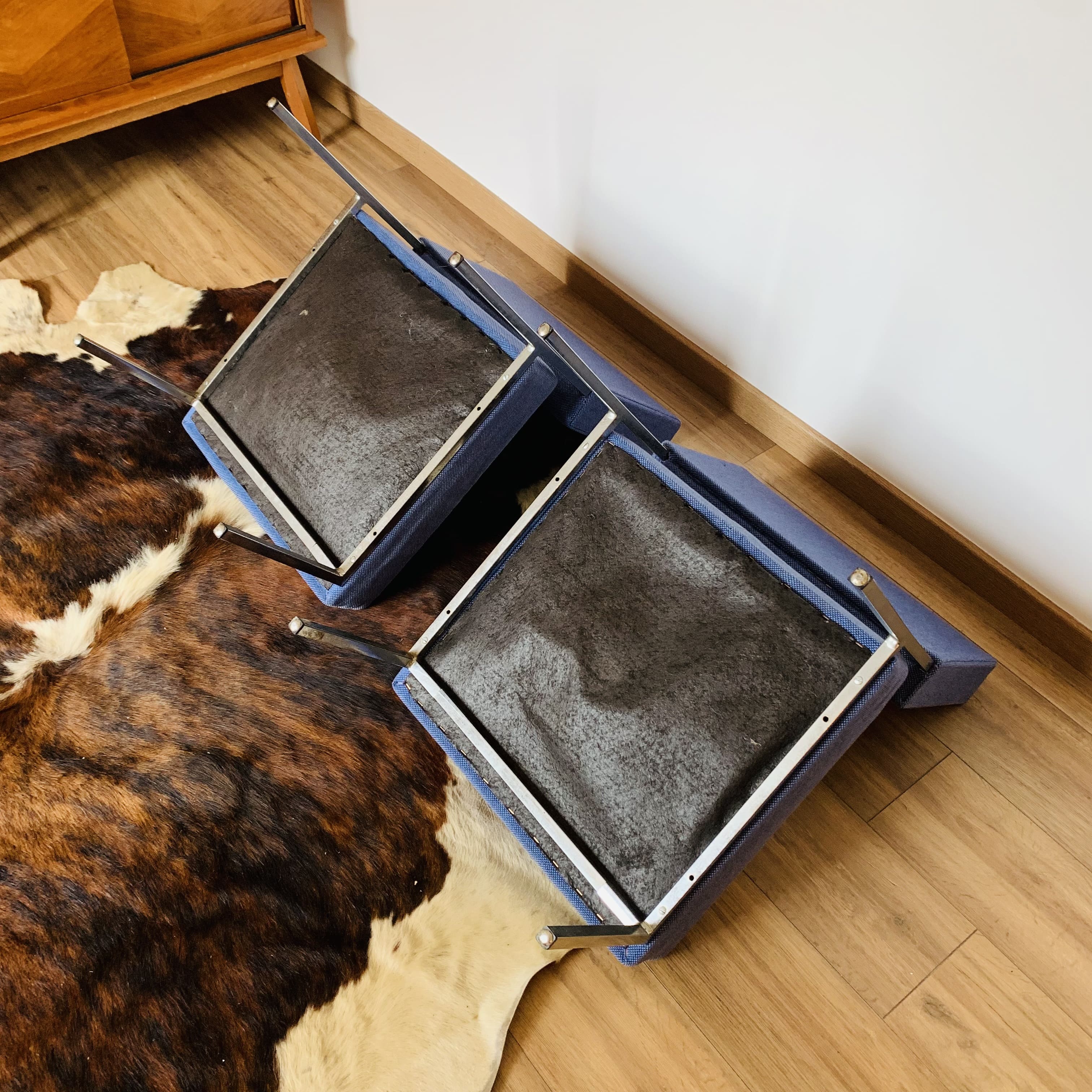 2 blue heaters - fabric and metal