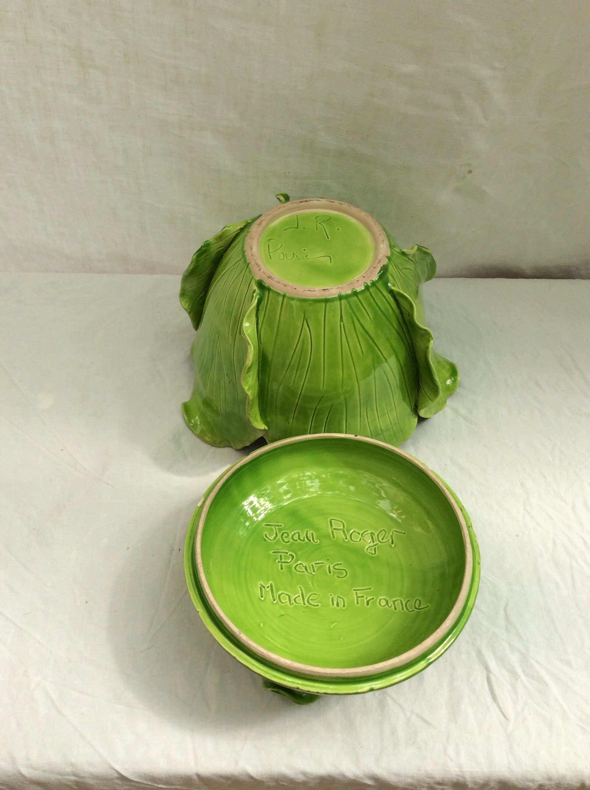 Green green-sized jar covered in cabbage-shaped dabbling: H-25cm- D-28cm-