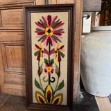 Large wool flower tapestry canvas 1970