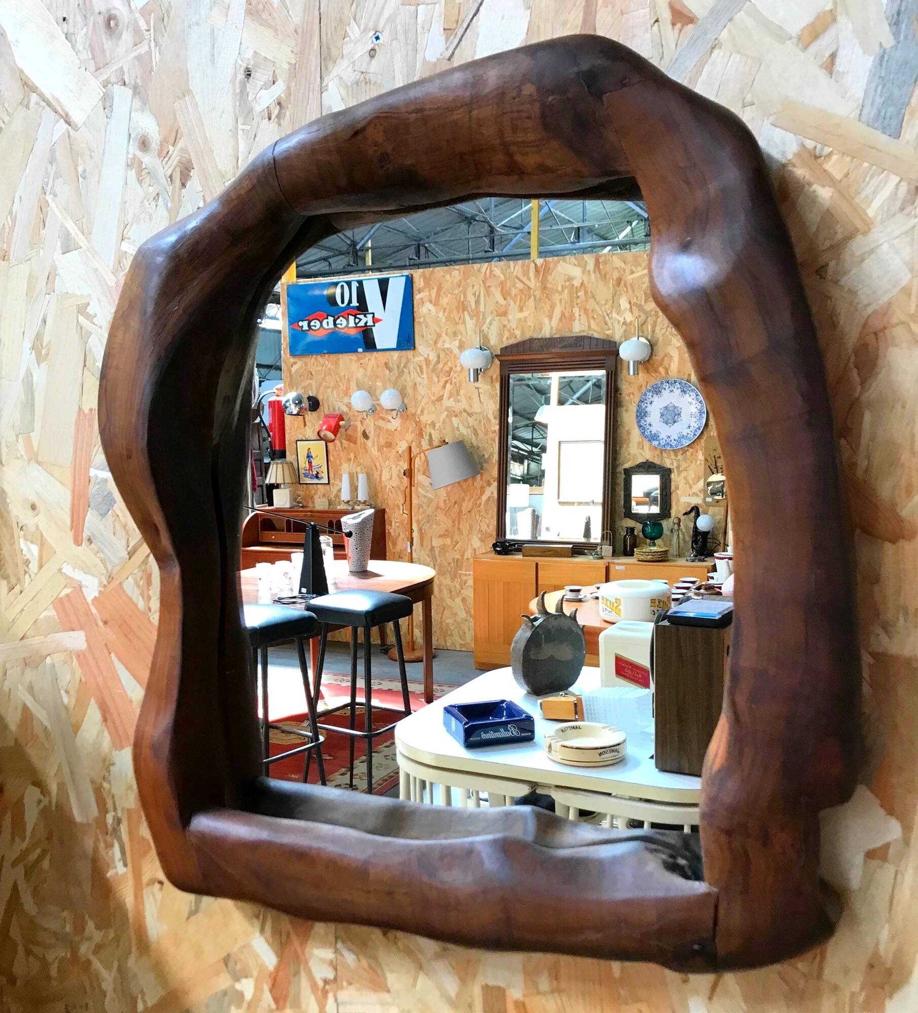 Brutalist olive wood mirror