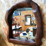 Brutalist olive wood mirror