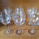 Set of 10 glasses and an engraved glass pitcher