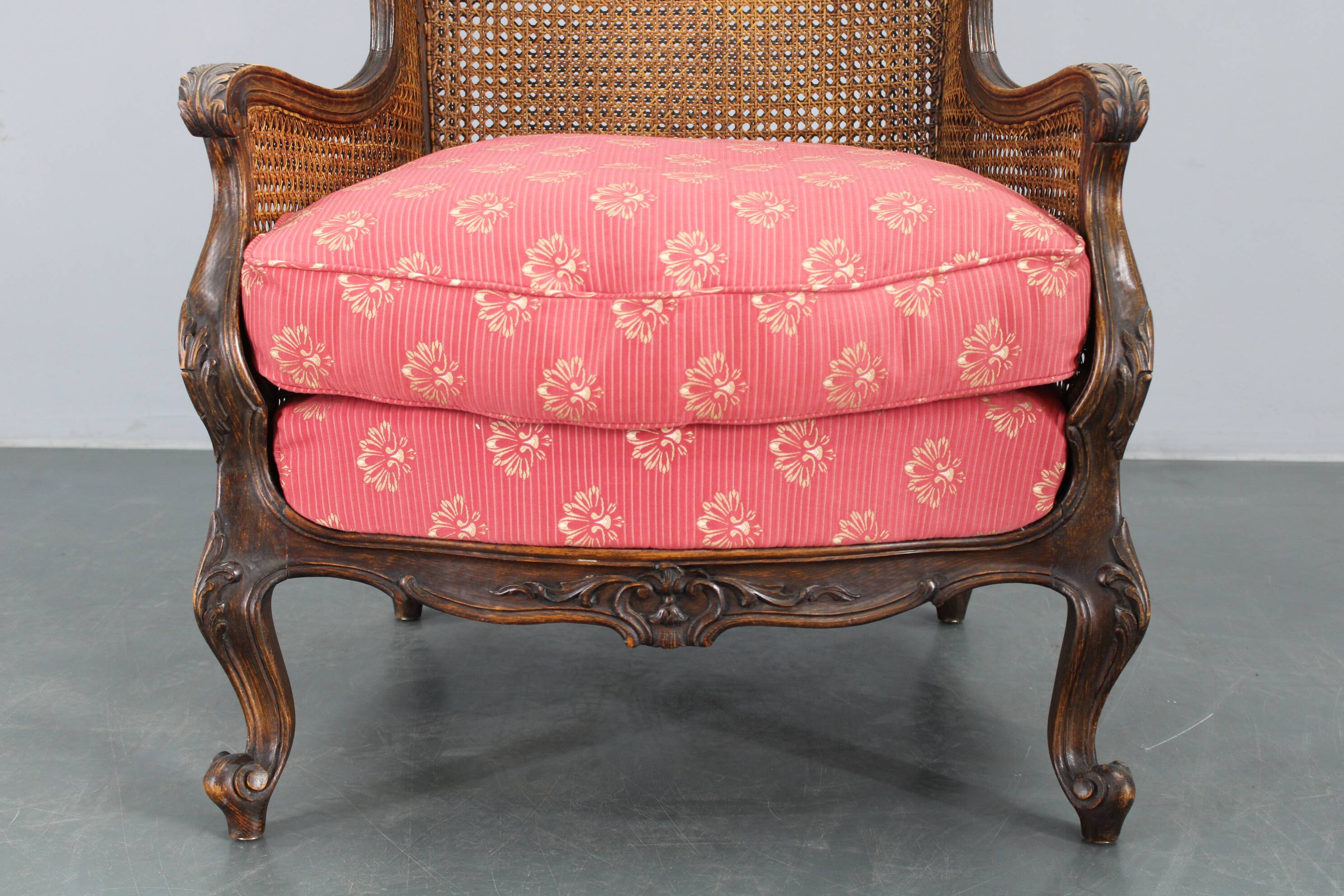 Antique Carved Wing Chair with Cane Sides , Czechoslovakia