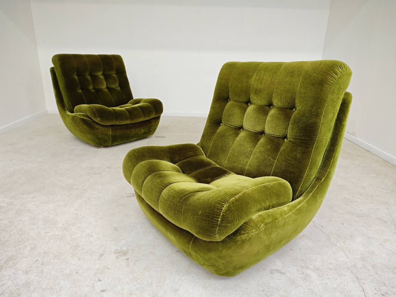 Pair of green velvet Atlantis armchairs by Jitona, ex Czechoslovakia 60s