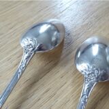 2 small white metal spoons