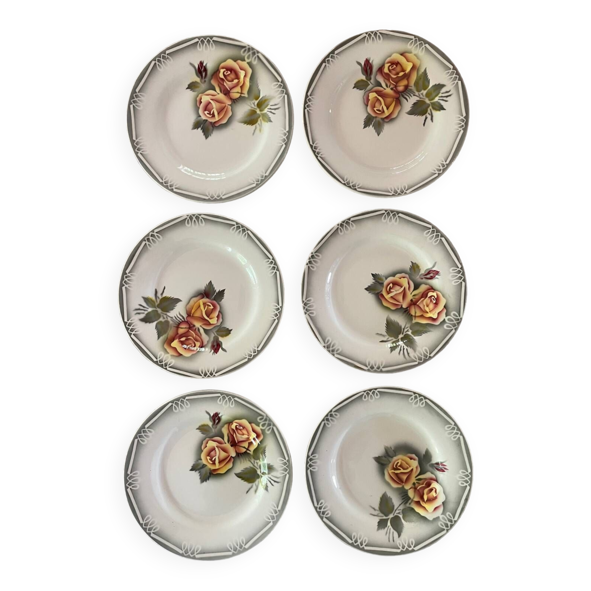 6 Digoin Sarreguemines Adele dinner plates 1940s 1950s