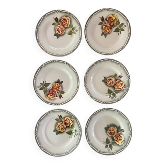 6 Digoin Sarreguemines Adele dinner plates 1940s 1950s