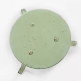 Industrial green painted stool with steel base and wooden top, France 1930s