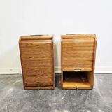 30s Industrial Tambour-Front Oak Cabinet, Portable Form