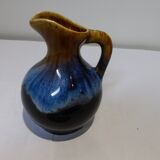 Small vintage ceramic pitcher Blue and brown black reflections