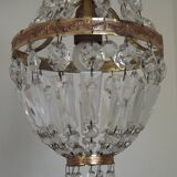 French Empire Style Bronze Single Montgolfier Crystal Basket Chandelier