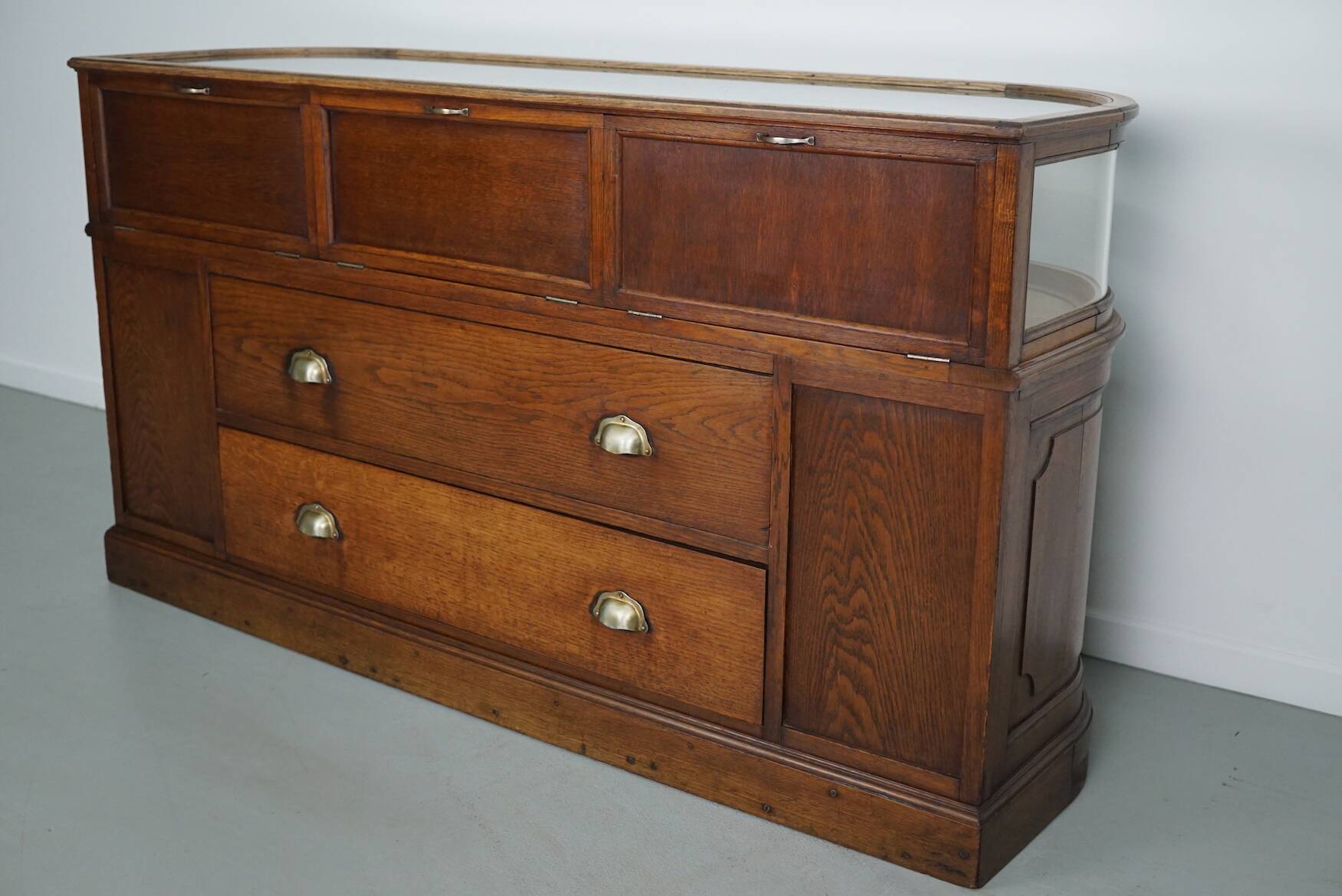 Antique Oak Jewellery Cabinet or Shop Counter, Early 20th Century