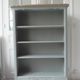 Louis XV style bookcase, green gray with 3 adjustable shelves, wooden tray.