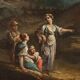 Peinture ancienne paysage avec figures, huile sur toile, XVIIIe siècle