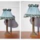 Brass lamp with vintage blue laminated lampshade