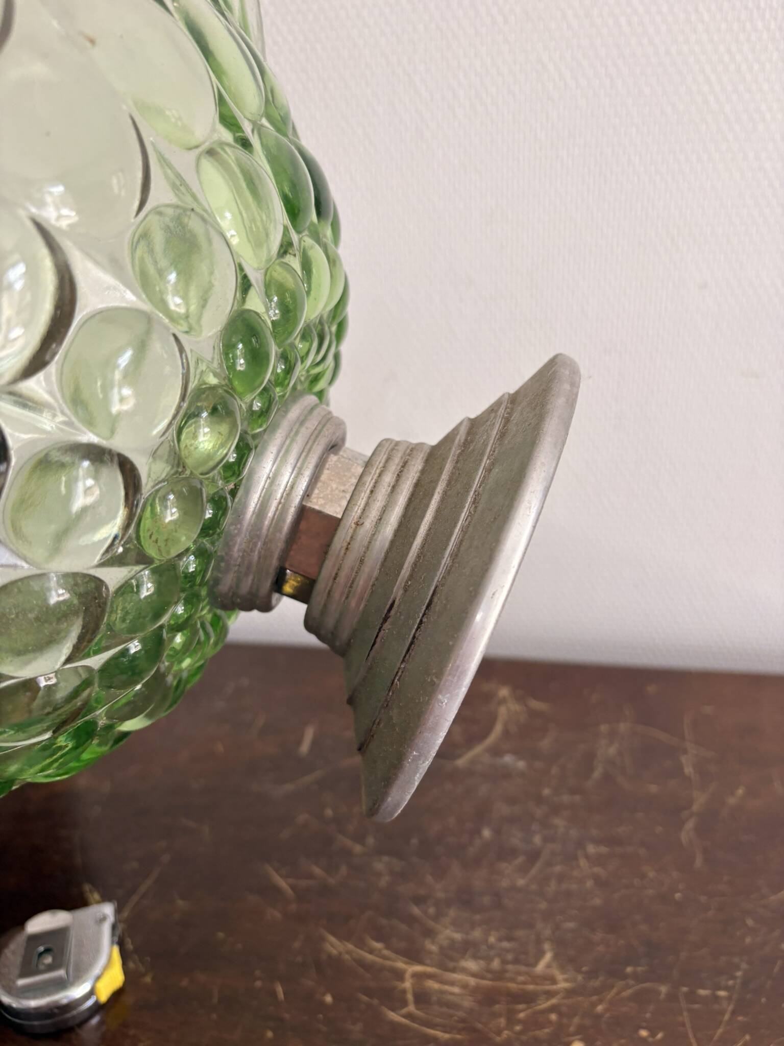 Art Deco Green Moulded Glass Coupe Centre Table with Metal Space Age Base