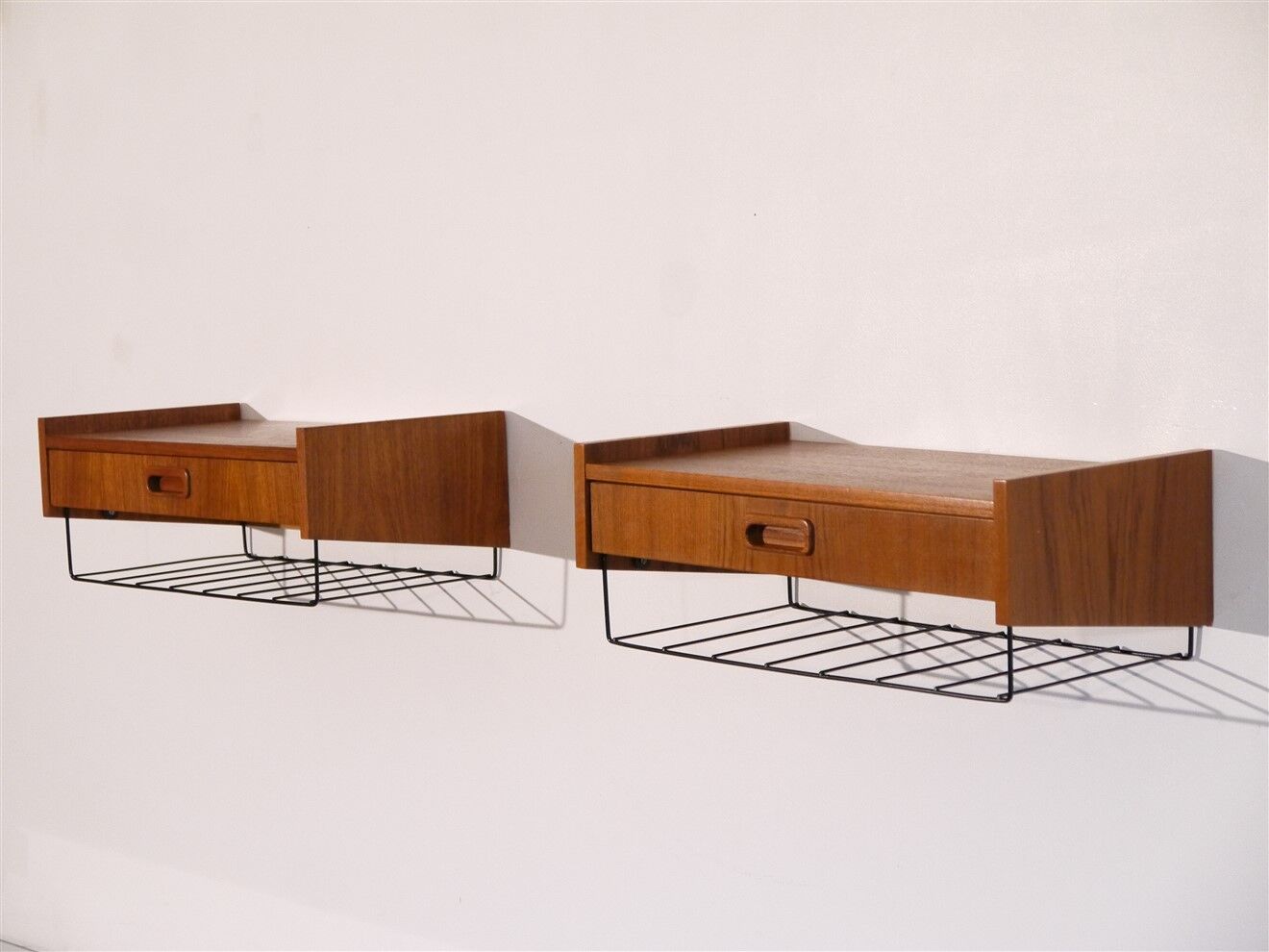 Pair of vintage Scandinavian hanging bedside tables 1960