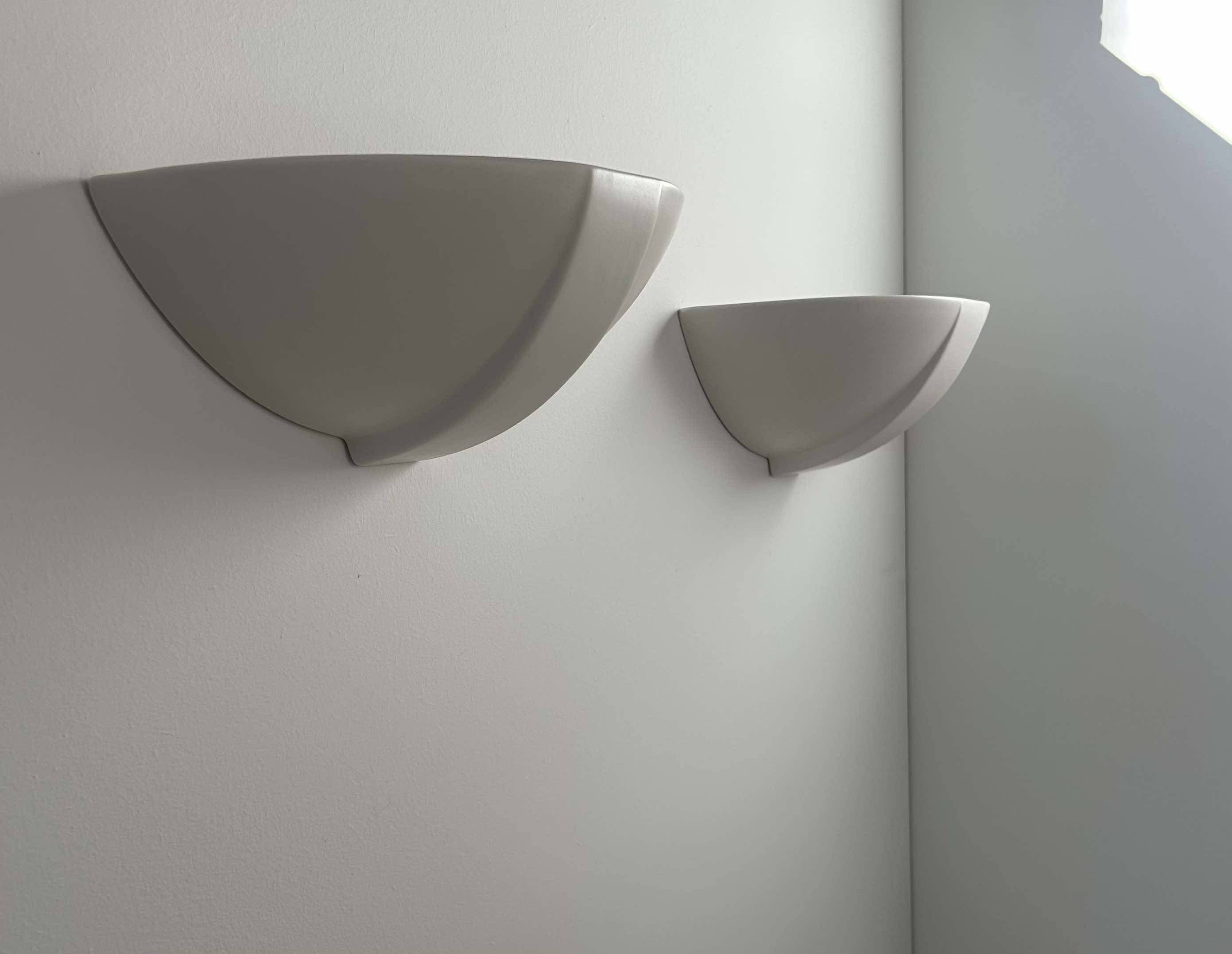 Pair of vintage matte white porcelain wall lights, France 1970.