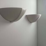 Pair of vintage matte white porcelain wall lights, France 1970.