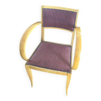 Fauteuil bridge en bois et  tissu Vichy, années 70