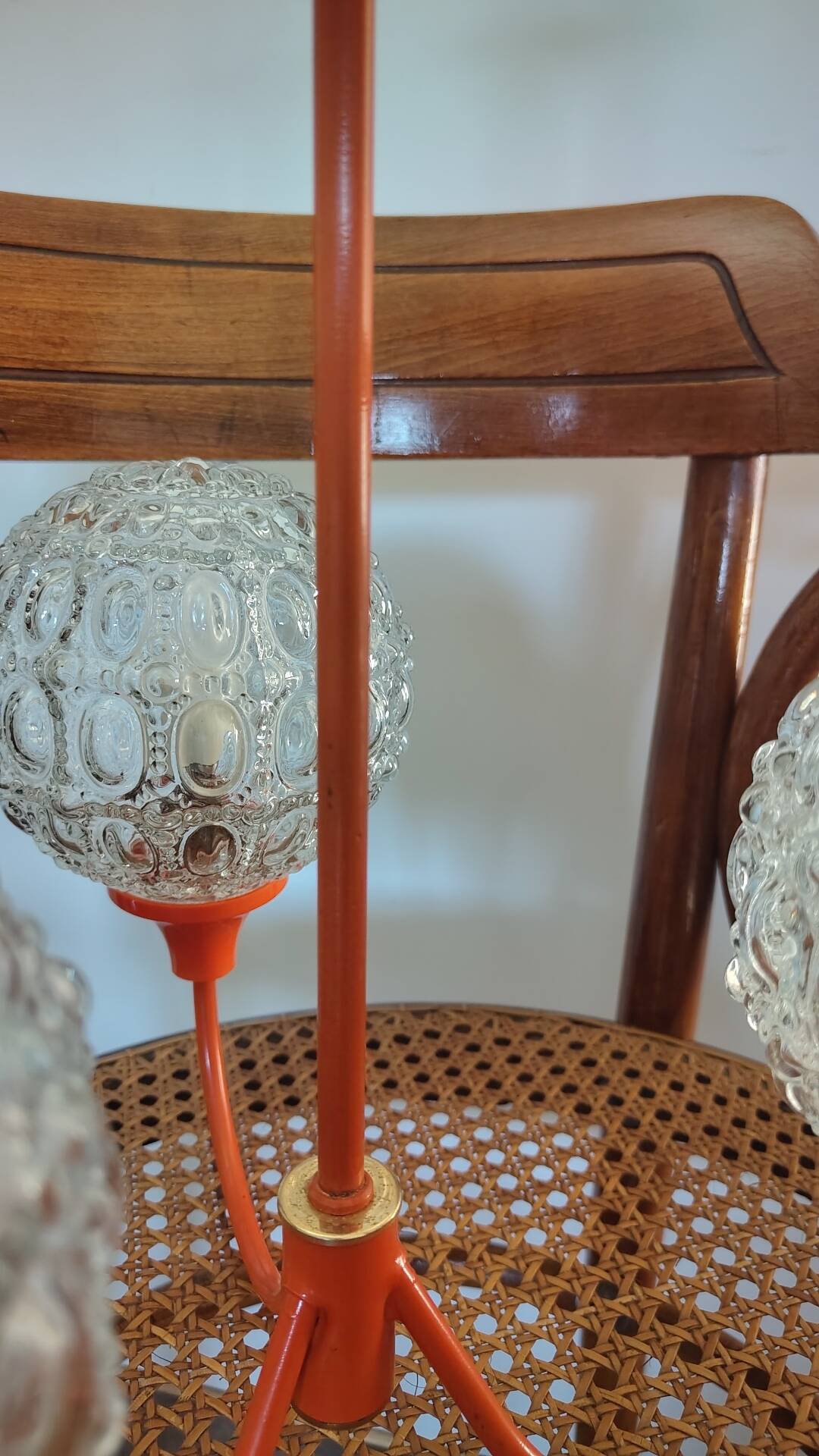 Suspension with 3 orange arms, mid-century, 1960s.