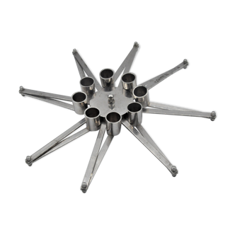 Design candle holder in silver metal, with 8 candles, modular spider