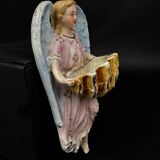 19th century polychrome plaster angel wall stoup