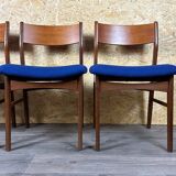 4 chaises danoises en teck et tissu bleu