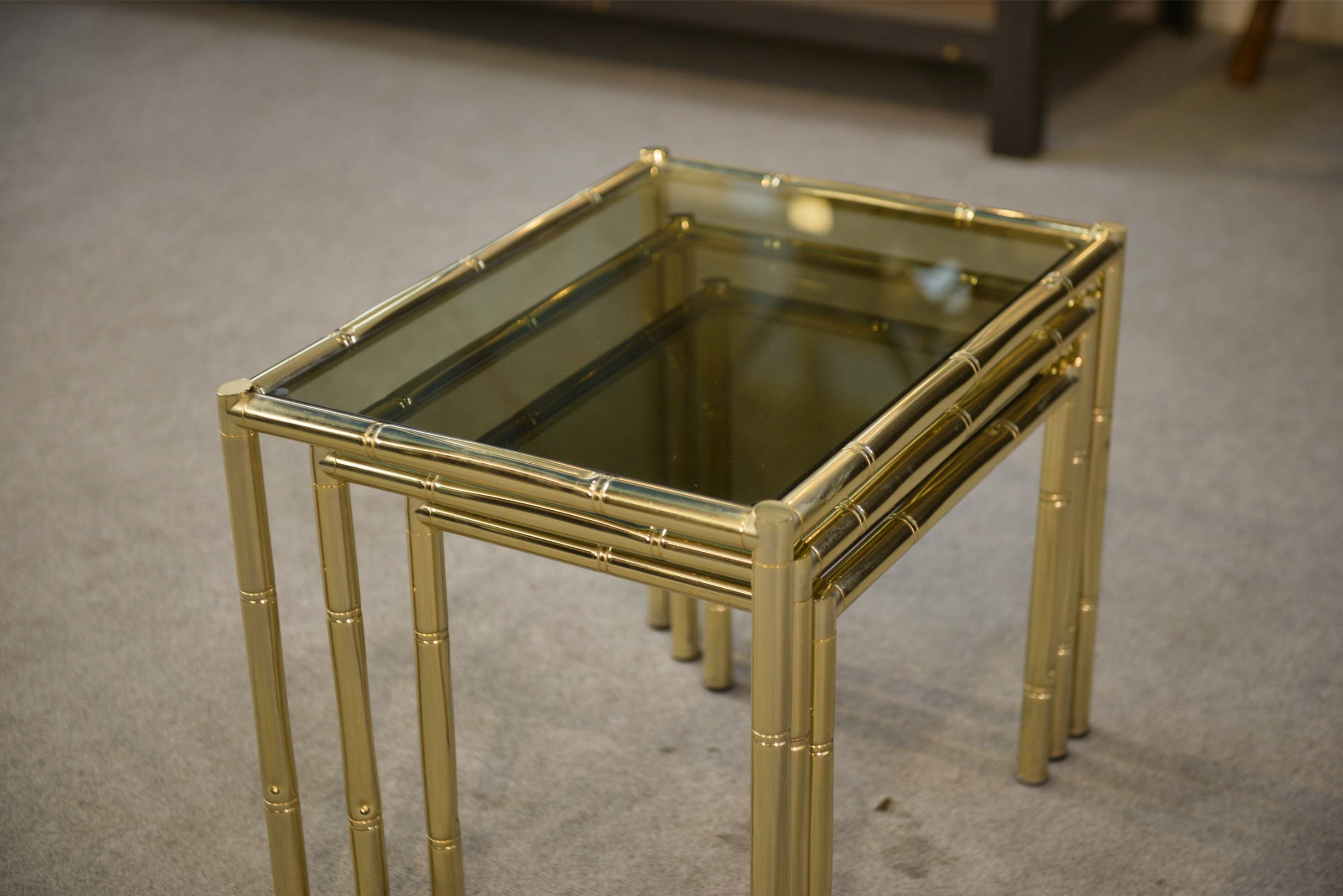Bamboo imitation brass nesting tables 1980s
