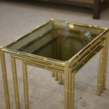 Bamboo imitation brass nesting tables 1980s