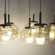 Light smoked glass water drop chandelier with 6 drops from the 1960s.