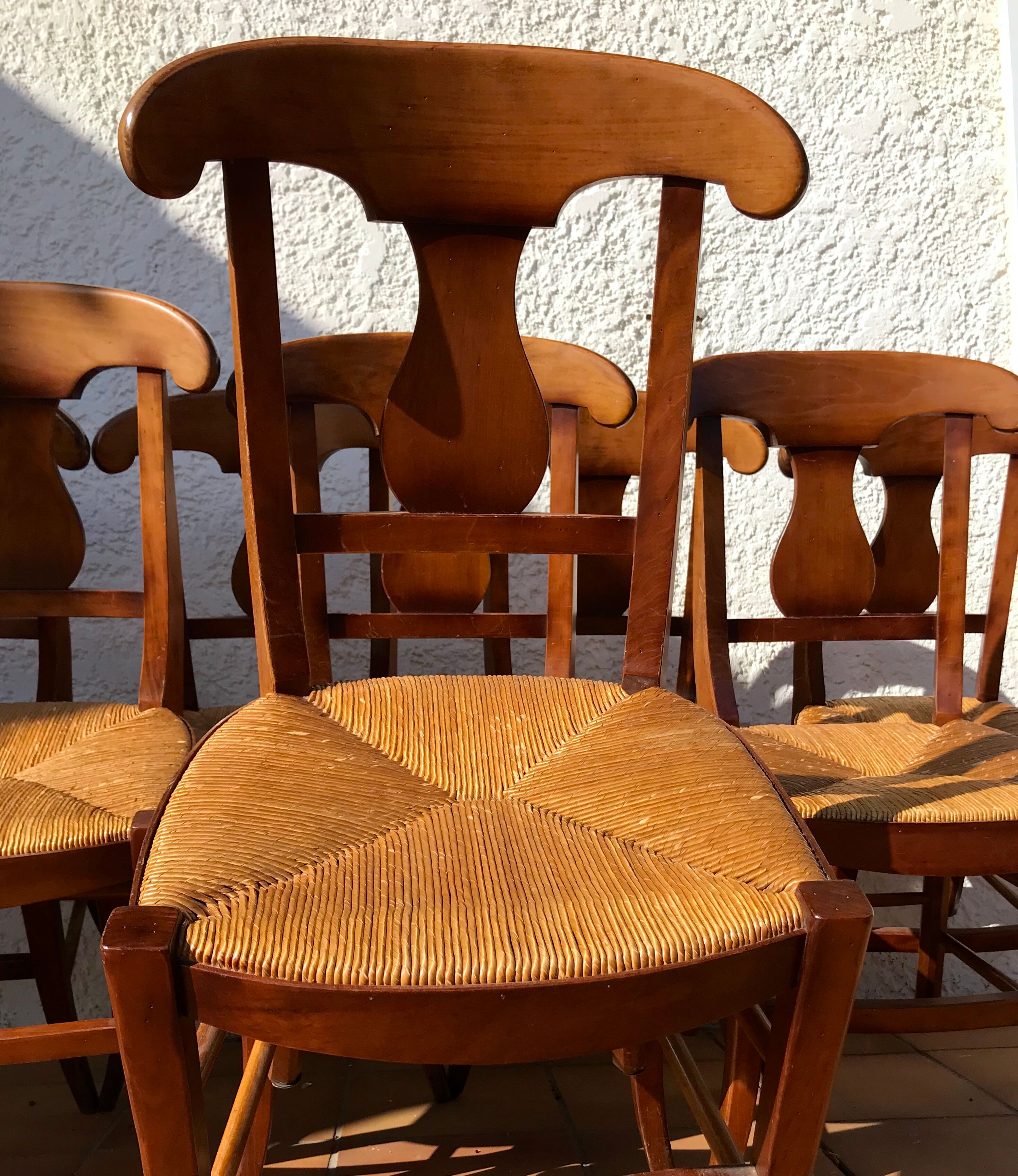 Chairs straw and wood cherry style directoire