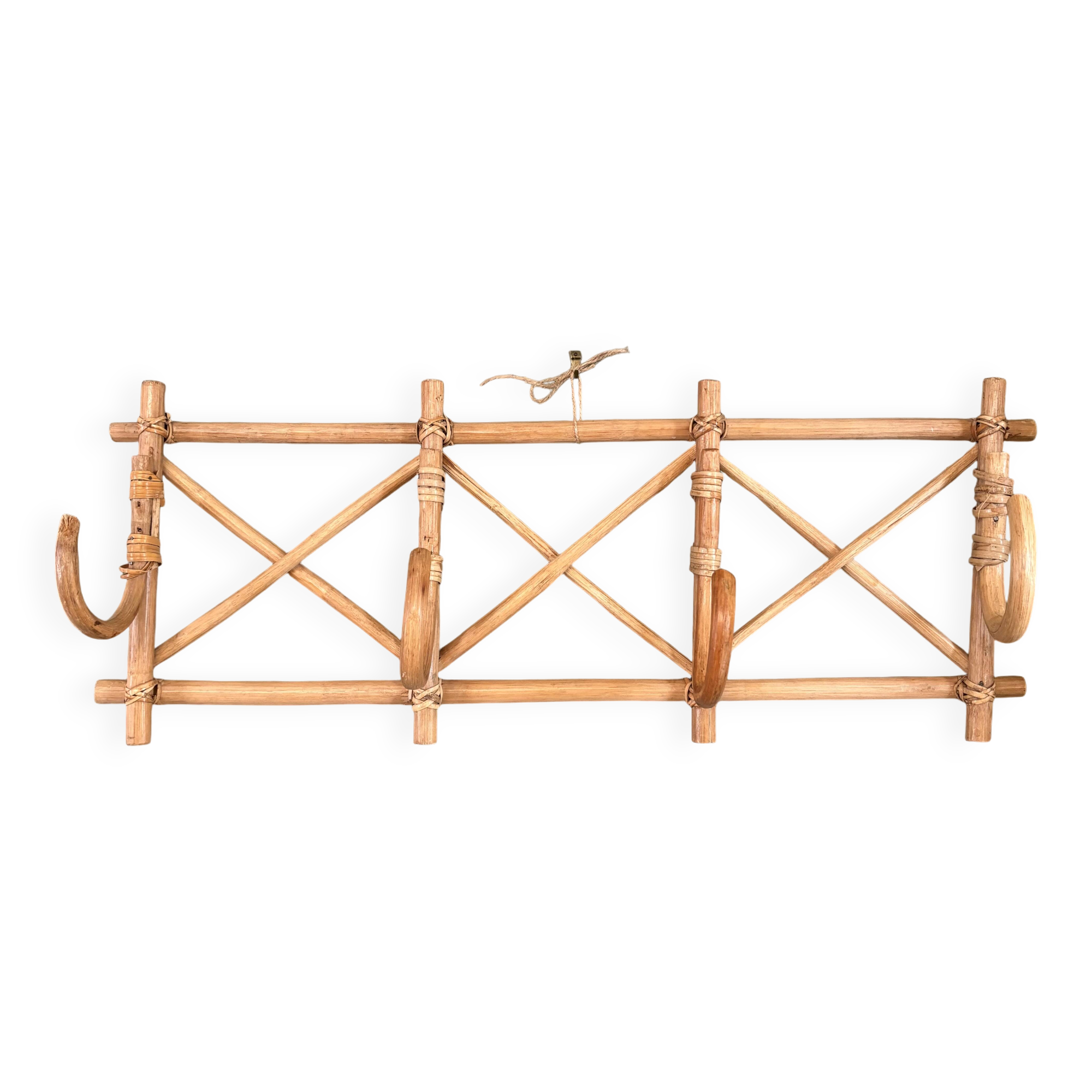 Vintage rattan wall coat rack