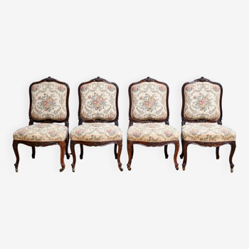 Suite of 4 Rosewood Chairs, Louis XV style, Napoleon III period – Mid-19th century