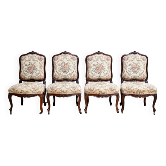 Suite de 4 chaises en palissandre, style Louis XV, époque Napoléon III, milieu XIXème