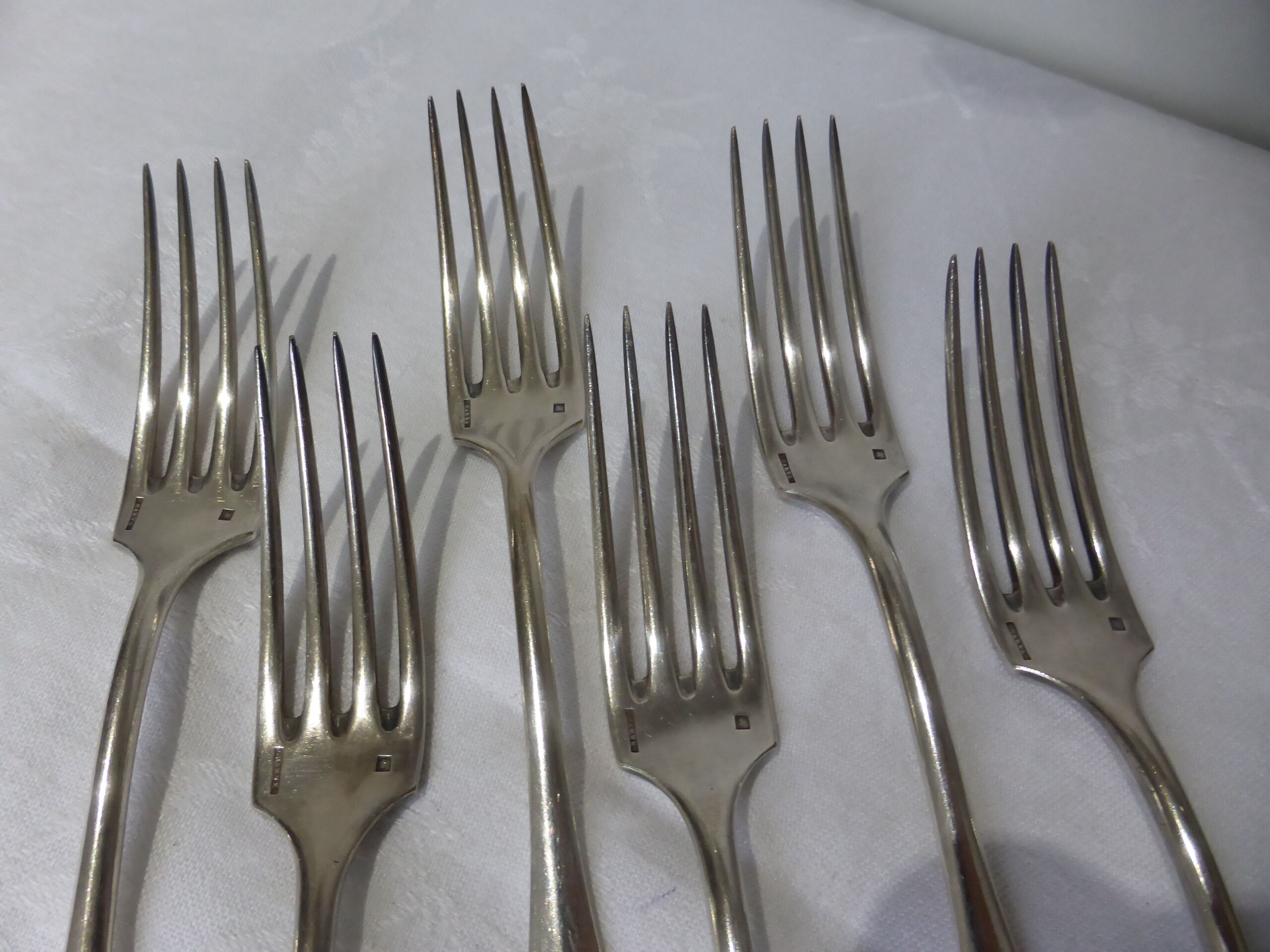 6 vintage silver metal forks