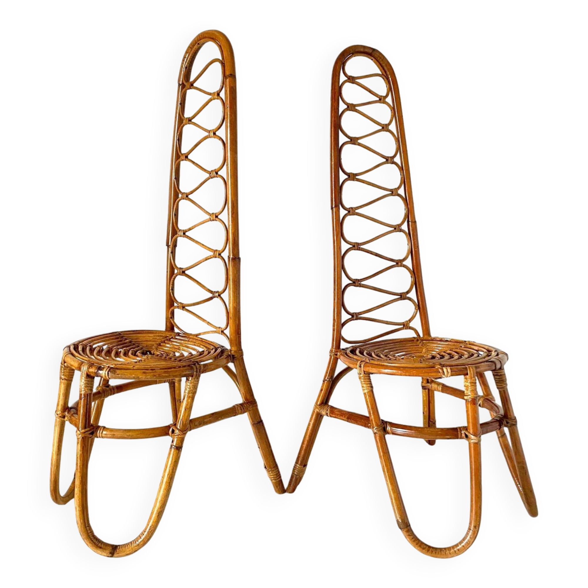 Mid Century Modern Bonacina Bamboo Chairs, set of two, Italy 1960s
