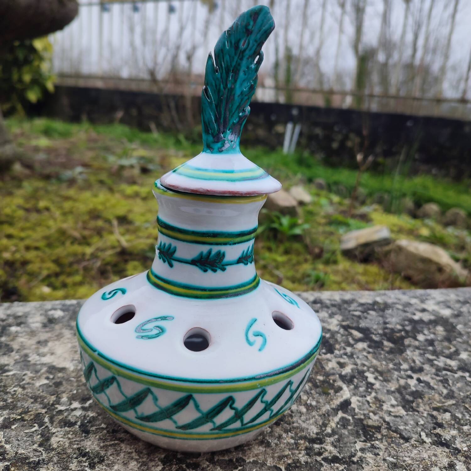 Bouquetière, flower vase in Spanish enamelled ceramic