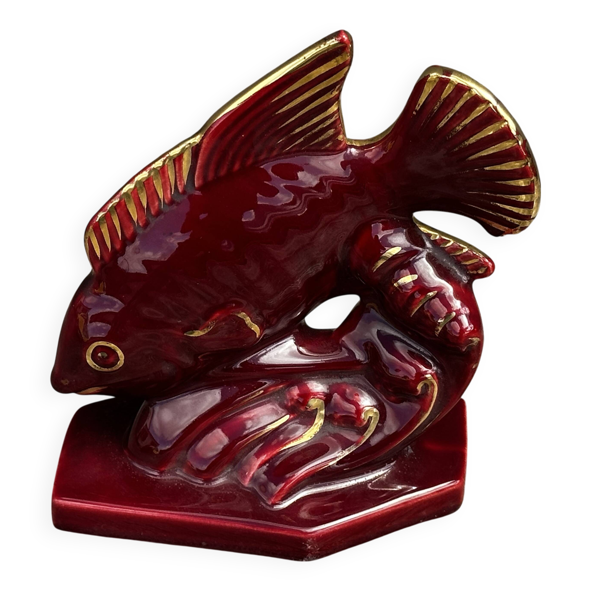 Art Deco sculpture 1930-1940 - Signed ceramic fish