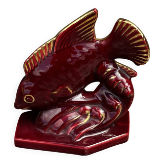 sculpture art déco 1930-1940 - Poisson en Céramique signée