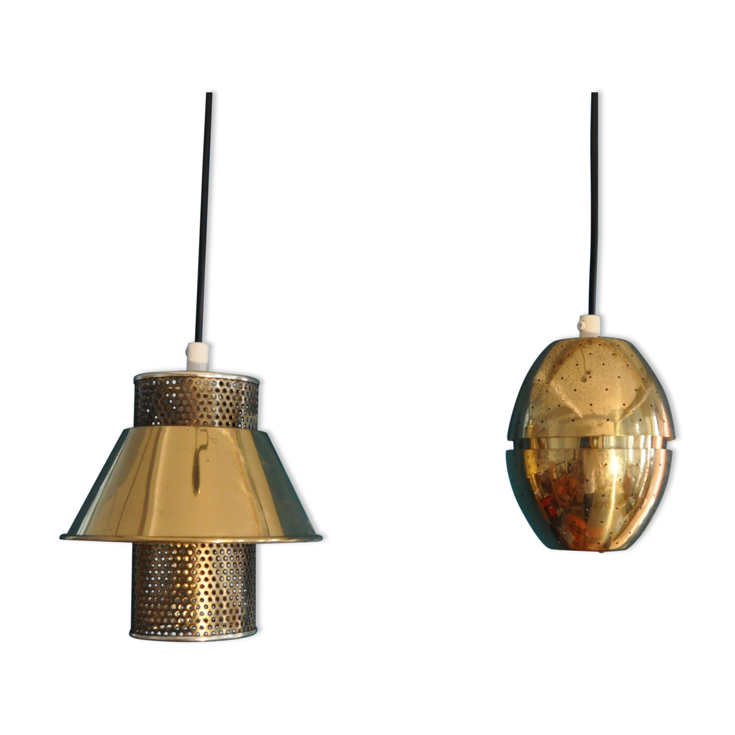 Pair of hanging lamps brass perforated Hans - Agne Jakobsson, 1960