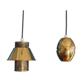 Pair of hanging lamps brass perforated Hans - Agne Jakobsson, 1960