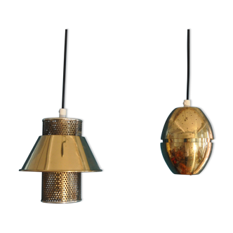 Pair of hanging lamps brass perforated Hans - Agne Jakobsson, 1960