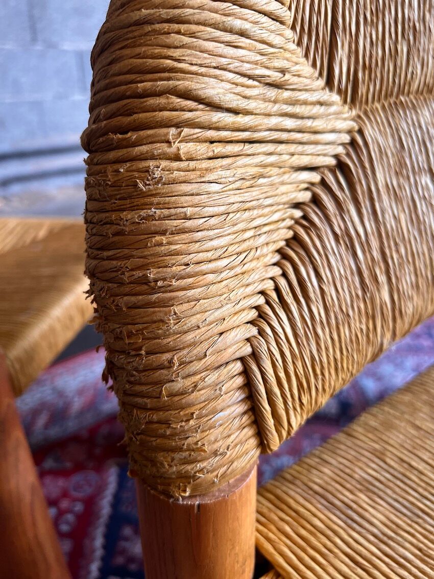 4 Toscanolla chairs in wicker and solid pine by alessandro becchi for giovanetti - italy - 1970