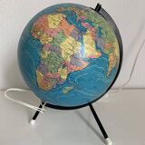 Vintage 1975 globe, tripod glass, Taride world map - 28 cm