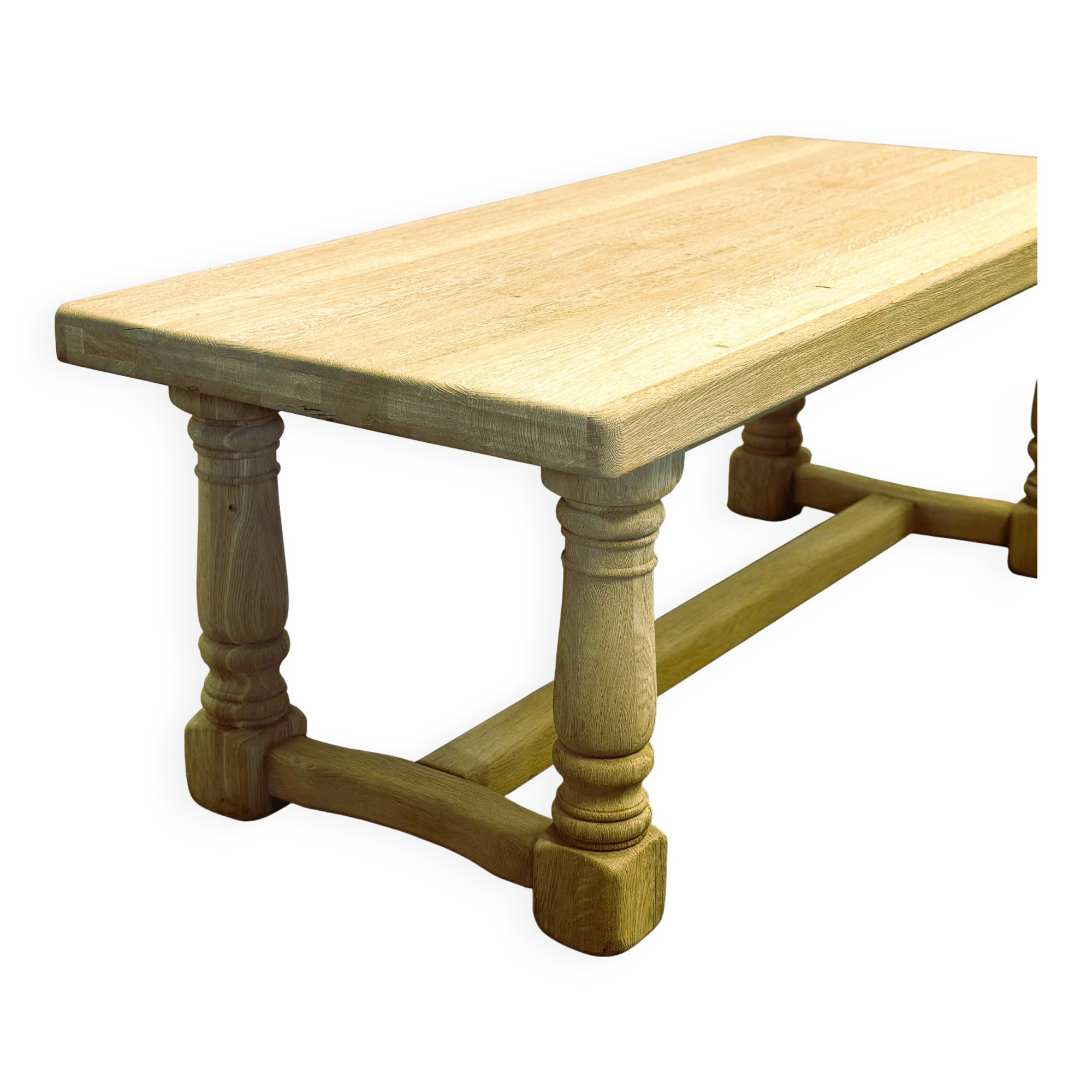 Large Sanded Full Oak Vintage French Dining Table, 1960s. France