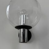 Pair of vintage XL wall lights, chrome metal and bubble glass, France, 1970.