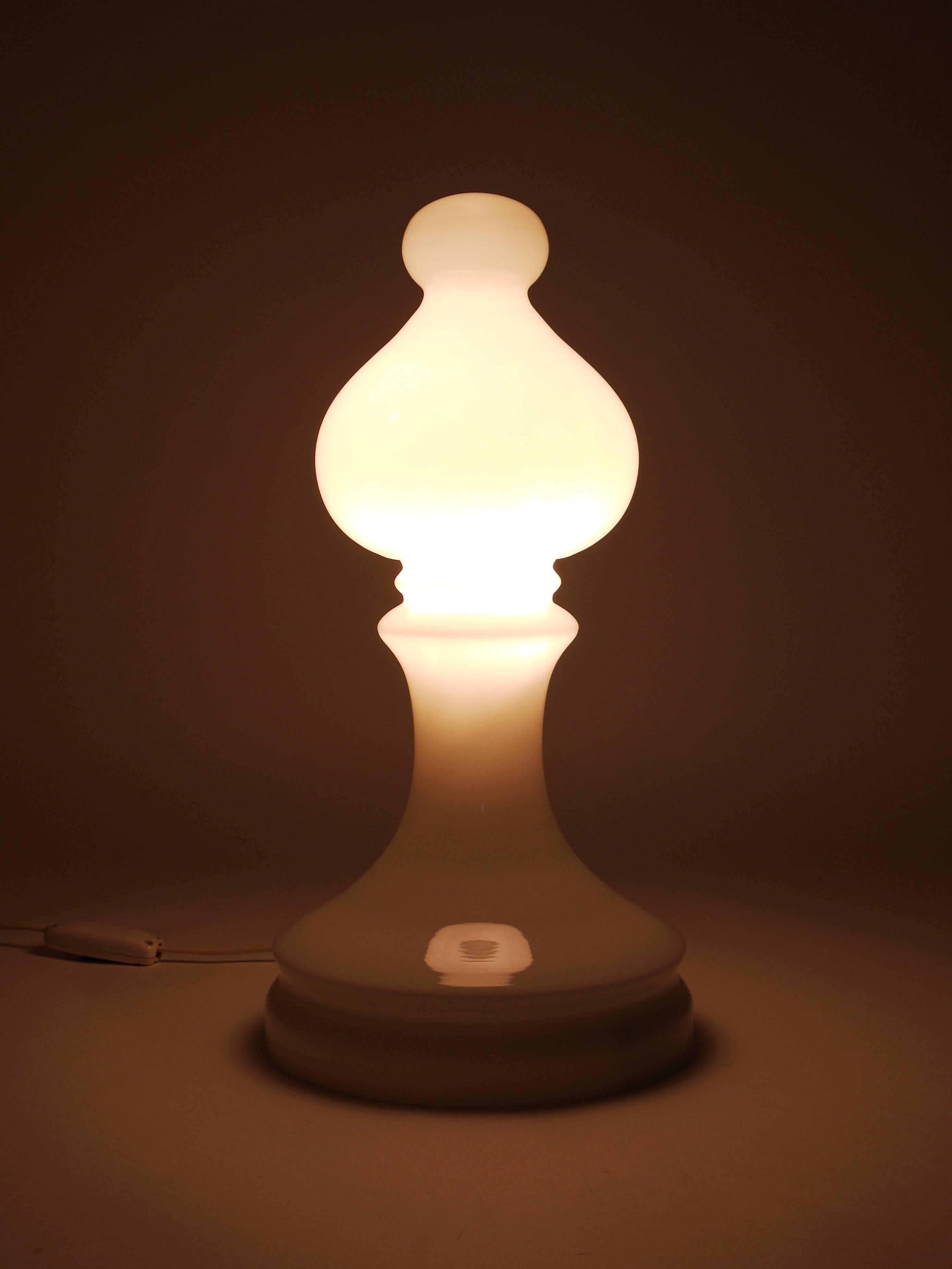 White Bishop chess lamp by Ivan Jakes, made of white glass, Czechoslovakia, 1970s.