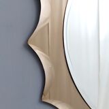 Postmodern sun shaped bronze wall mirror, italy
